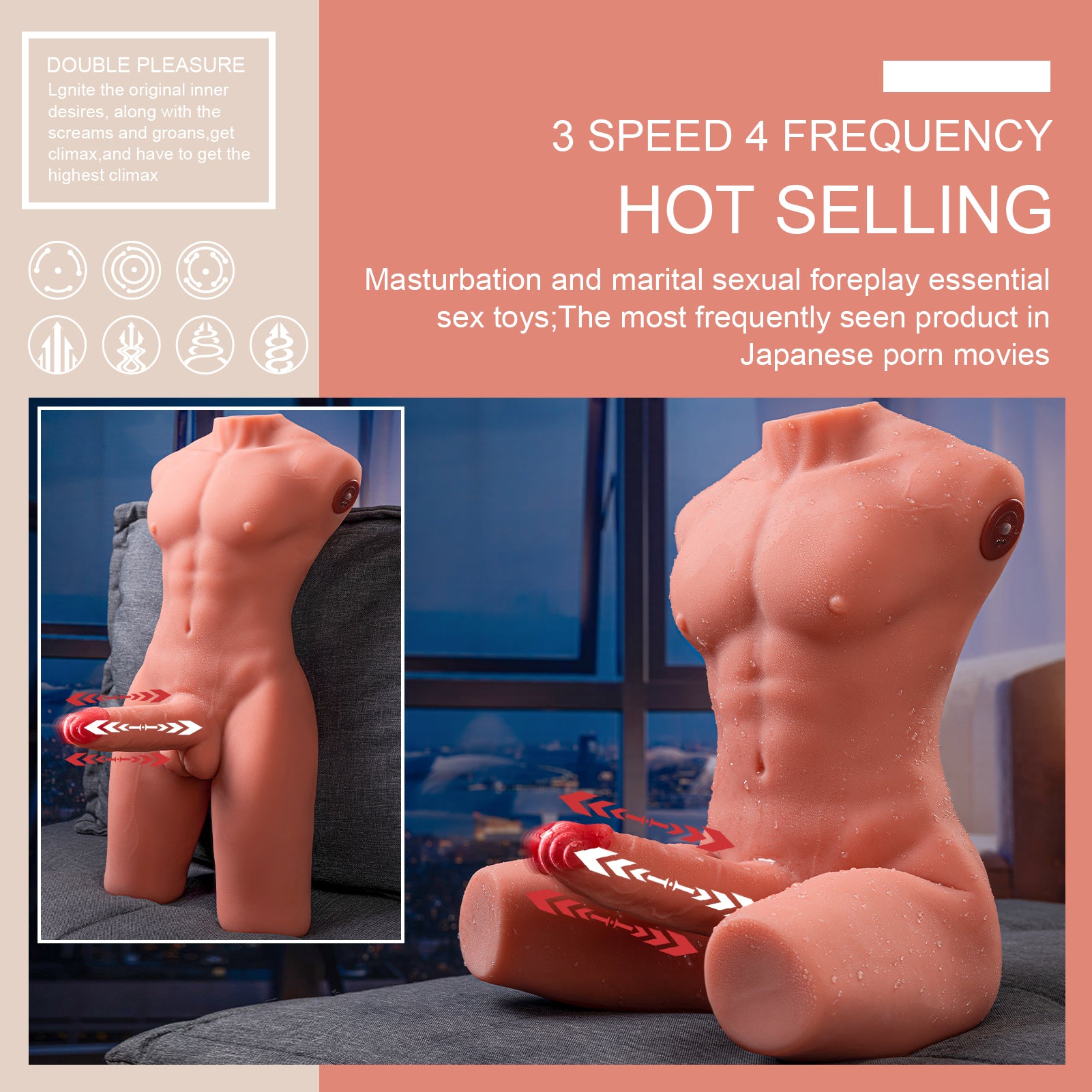 Johnson 17.63LB with 6.69in Vibrating Dildo and Realistic Muscle Torso
