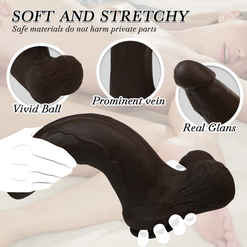 12.99 Inch Big Black Dildo, Soft Realistic with Powerful Suction Cup