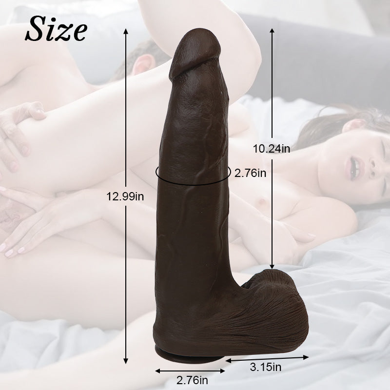 12.99 Inch Big Black Dildo, Soft Realistic with Powerful Suction Cup