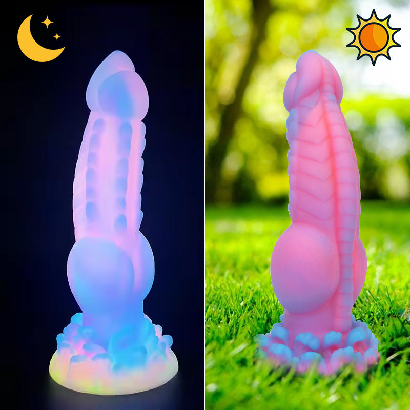 Wild Dog Dildo - 8.66inch Pink Glowing Monster Dildo with 2 Knots and Suction Cup