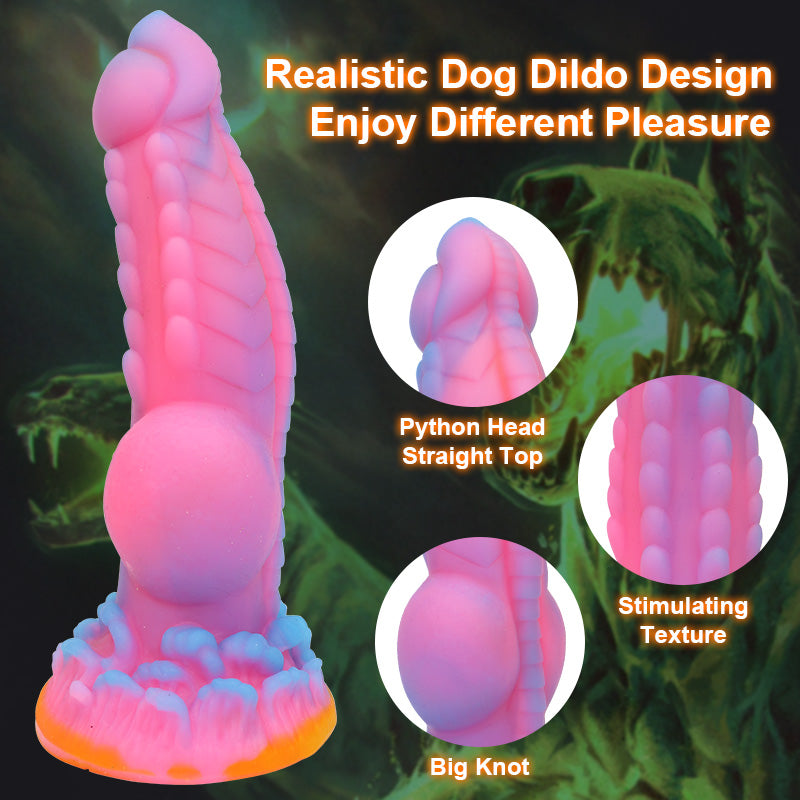 Wild Dog Dildo - 8.66inch Pink Glowing Monster Dildo with 2 Knots and Suction Cup